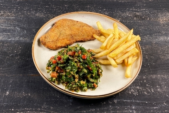 Picture of Lunch with Chicken Schnitzel and French Fries