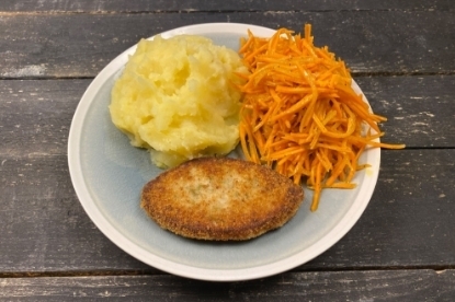 Picture of  Lunch with chicken cutlet and mashed potatoes․