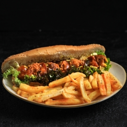 Picture of Shrimp Dynamite Sandwich with fries