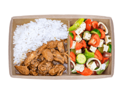 Picture of Chicken Teriyaki with Greek salad and steamed rice