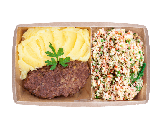 Picture of Beef cutlet with mashed potatoes and Olivier salad