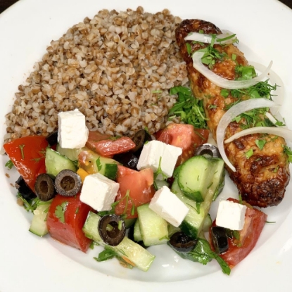 Picture of Chicken Kebab with buckwheat and Greek salad 