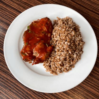 Picture of Pork with BBQ sauce and buckwheat 