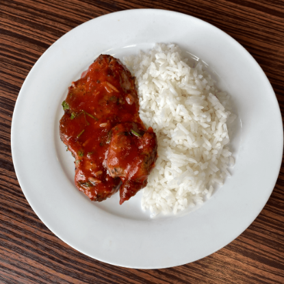Picture of Pork with BBQ sauce and steamed rice 