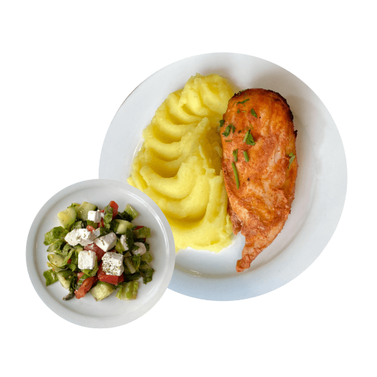 Picture of Chicken breast with mashed potato and Greek salad 