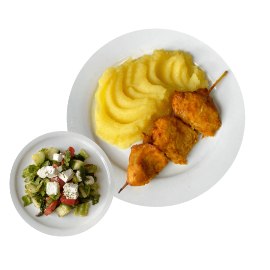 Picture of Grilled chicken with mashed potato and Greek salad 