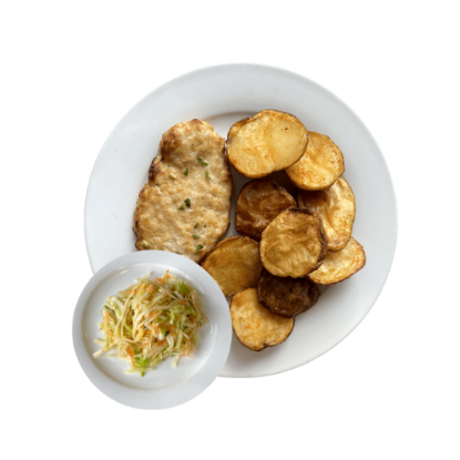 Picture of Chicken cutlet with baked potatoes and Cabbage salad 