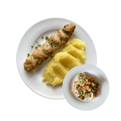 Picture of Chicken kebab with mashed potatoes and Caesar salad 