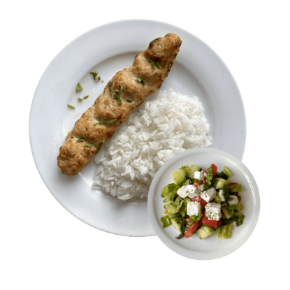Picture of Chicken kebab with rice and Greek salad