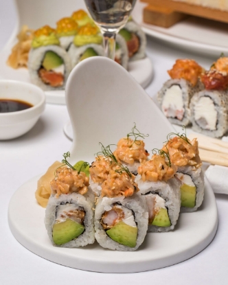 Picture of Sushi with avocado and spicy shrimp