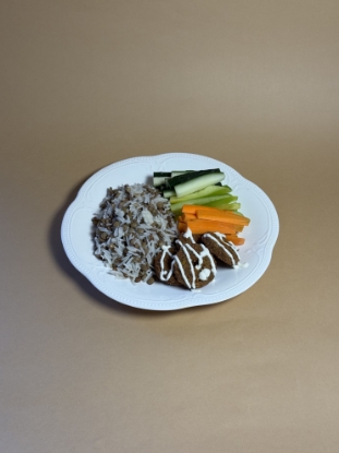Picture of Rice lentil pilaf, with falafel and vegetables